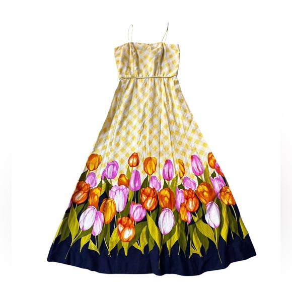 Vintage Dresses & Skirts - Vintage yellow checkered tulip dress, small/medium
